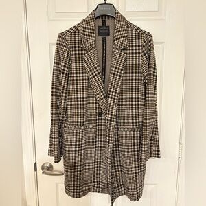 Anthropologie Tan and Black Plaid Blazer Oversized Style